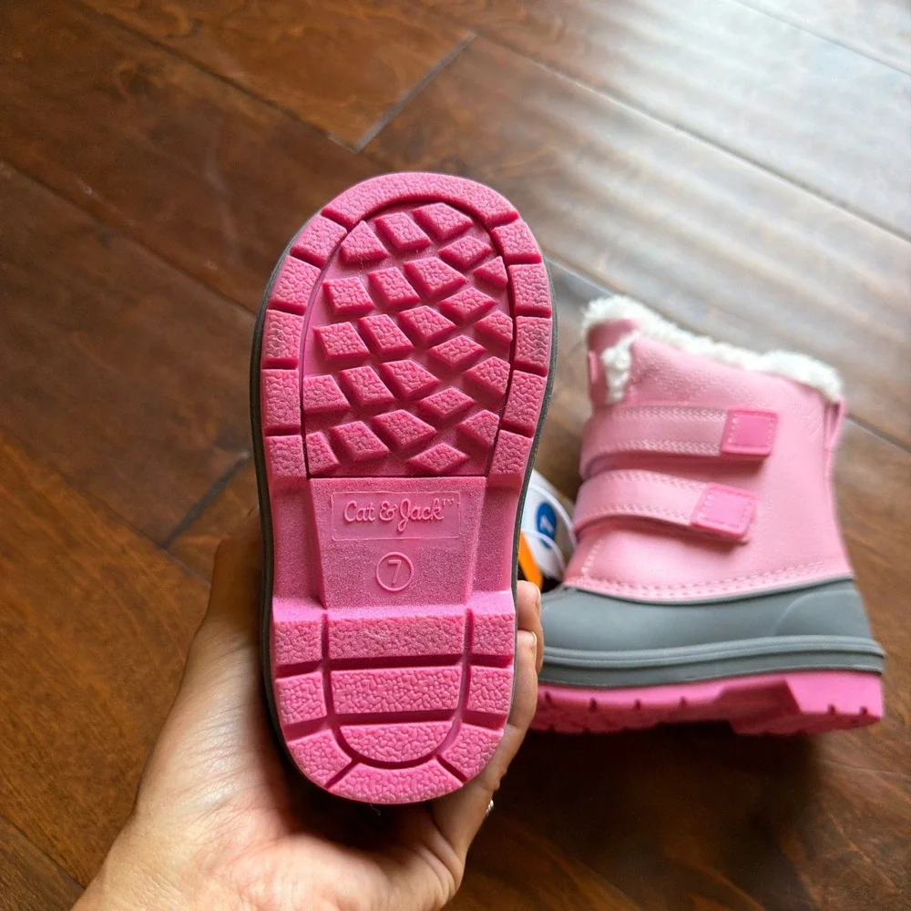Cat & Jack Denver Pink Waterproof Snow Boots Faux Fur Trim Toddler Size 7 NEW